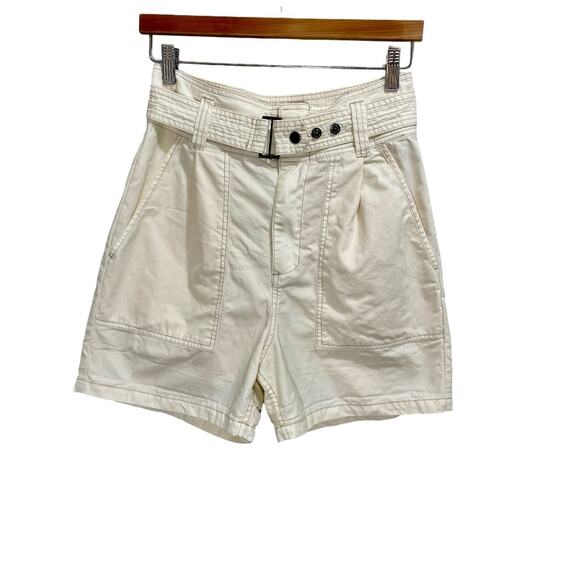 Pistola x Revolve Arita Paperbag White High Rise Cuffed Shorts Size 27 - Picture 2 of 13